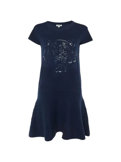 Pre-owned Kenzo Tiger Appliqué Mini Dress In Blue