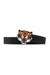 Kenzo Reversible Leather Belt Tiger Buckle In Nero