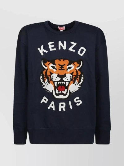 Kenzo Lucky Tiger Logo Embroidered Sweatshirt In Navy