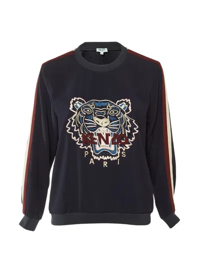 Pre-owned Kenzo Tiger Embroidered Crepe Sweater In Blue