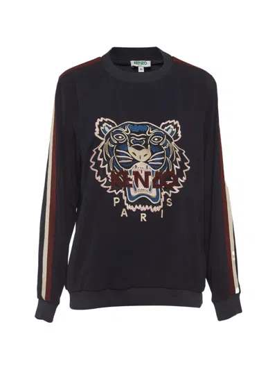 Pre-owned Kenzo Tiger Embroidered Crepe Sweatshirt In Blue