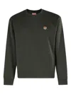 Kenzo Crew Neck Cotton Sweatshirt With Ribbed Cuffs In Green