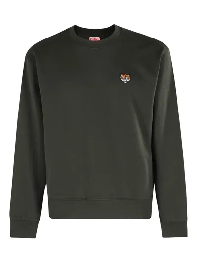 Kenzo Tiger-embroidered Crew Neck Sweatshirt In Green