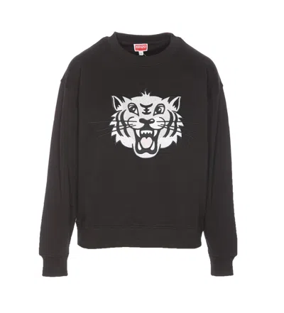 Kenzo Happy Tiger Embroidered Sweatshirt In Black