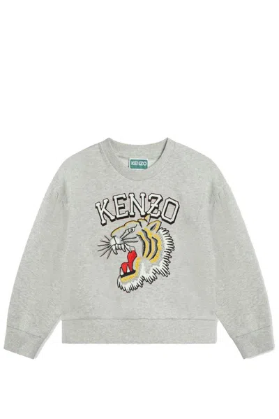 Kenzo Kids' Tiger-embroidered Crewneck Sweatshirt In Gray