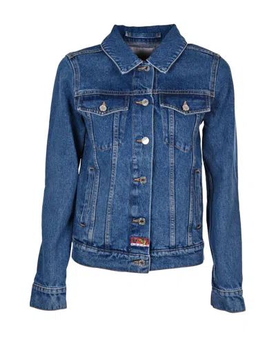 Kenzo Tiger Embroidered Denim Coat In Blue