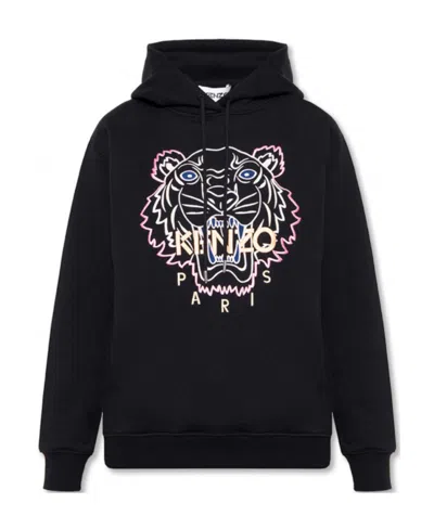 Kenzo Tiger-embroidered Hoodie In Black