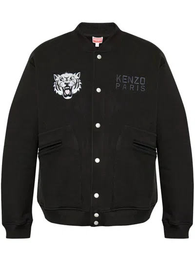 Kenzo Happy Tiger Embroidered Bomber Jacket In Black