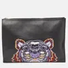 KENZO KENZO TIGER EMBROIDERED LEATHER ZIP FLAT POUCH