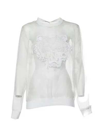 Pre-owned Kenzo Tiger Embroidered Organza Top In 白色