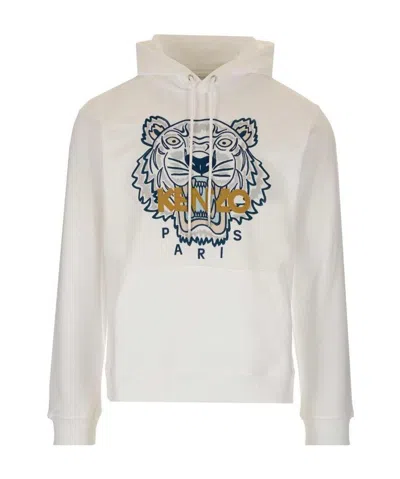 Kenzo Tiger Embroidered Relaxed Hoodie In White