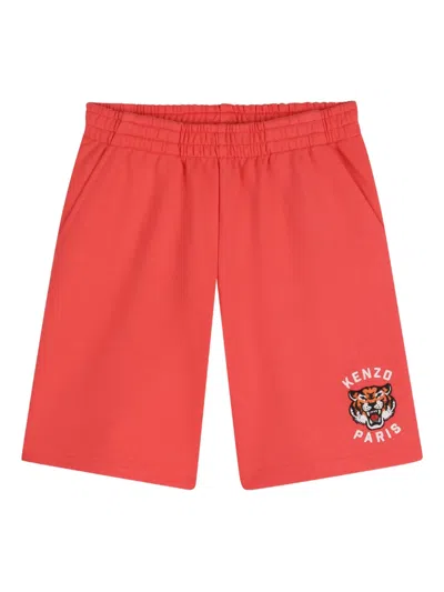 Kenzo Kids' Tiger-embroidered Shorts In Red