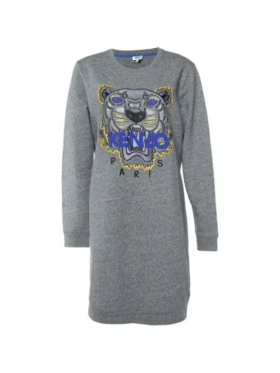 Pre-owned Kenzo Tiger Embroidered Sweater Dress In Gray