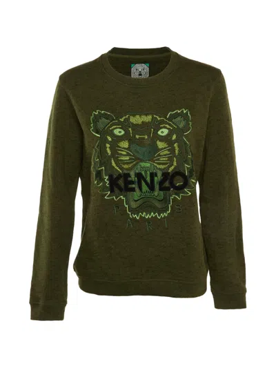 Pre-owned Kenzo Tiger Embroidered Sweatshirt In Green