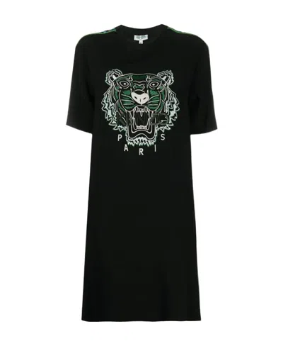 Kenzo Tiger-embroidered T-shirt Dress In Black