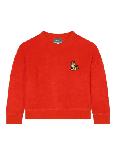 Kenzo Kids' Tiger-embroidered Terry-cloth Sweatshirt In Red