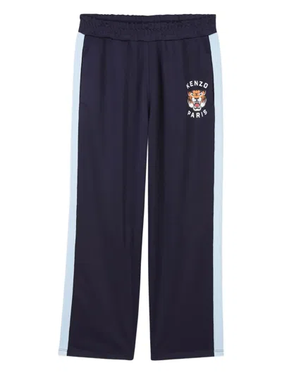 Kenzo Kids' Tiger-embroidery Side-stripe Trousers In Blue