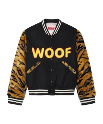 Kenzo Tiger' Genderless Printed Varsity Jacket In Virgin Wool In Black