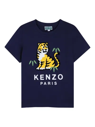 Kenzo Kids' Tiger Graphic T-shirt In Blue