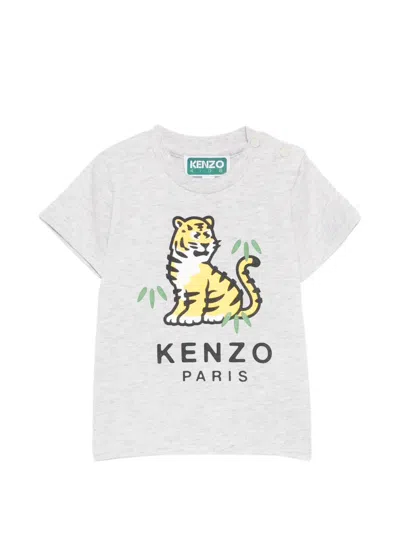 Kenzo Babies' Tiger Graphic T-shirt In Gray