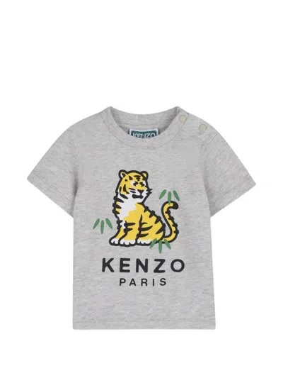 Kenzo Kids' Tiger-graphic T-shirt In Gray