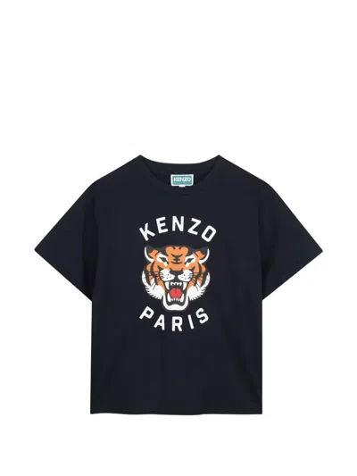 Kenzo Kids' Tiger Head Crew-neck T-shirt In Black