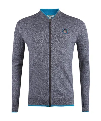 Kenzo Tiger Head Embroidered Cardigan In Gray