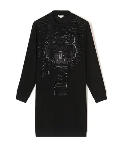 Kenzo Tiger Head Embroidered Dress In Black
