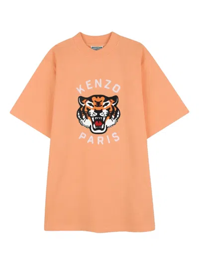 Kenzo Kids' Tiger Head Embroidered Dress In Orange