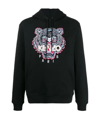 Kenzo Tiger Head Embroidered Hooded Sweater In Black