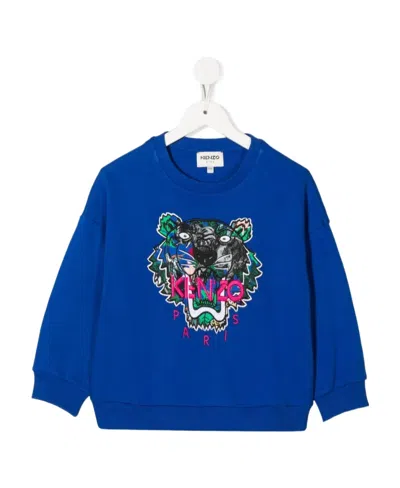 Kenzo Tiger Head Embroidered Hoodie In Blue