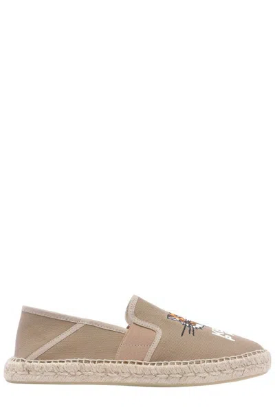 Kenzo Tiger Head Embroidered Round Toe Espadrilles In Beige