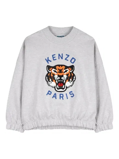 Kenzo Kids' Tiger Head Embroidered Sweatshirt In Gray