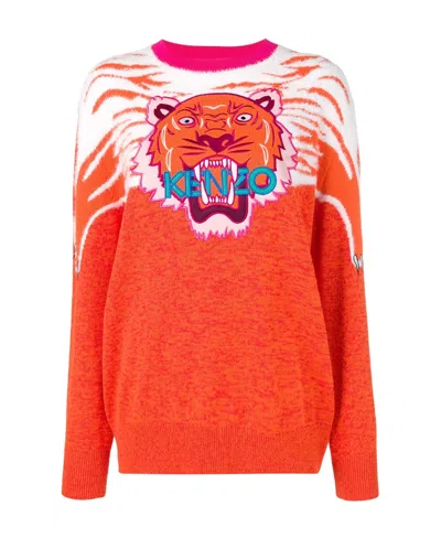 Kenzo Tiger Head Logo Pullover In Red