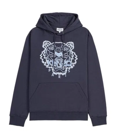 Kenzo Tiger Head-motif Cotton Hoodie In Black