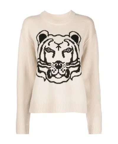 Kenzo Tiger Head-motif Wool Jumper In White