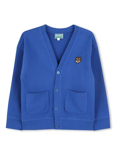 Kenzo Kids' Tiger Head-patch Cardigan In Blue