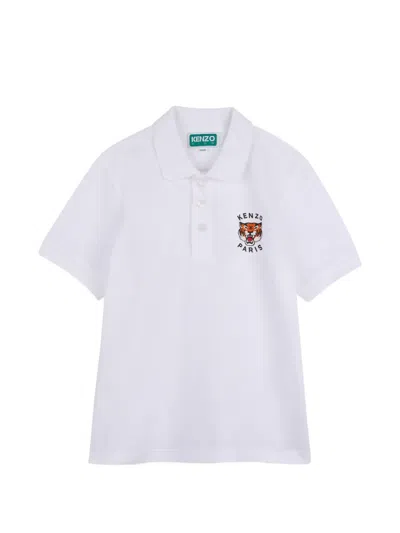 Kenzo Kids' Tiger Head Polo Shirt In White