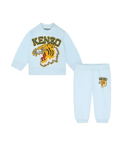 Kenzo Tiger Head-print Cotton Tracksuit In Blue
