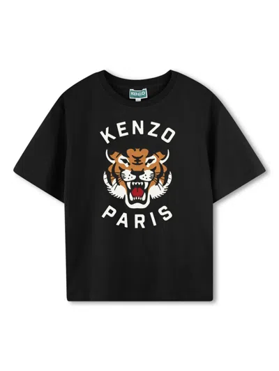 Kenzo Kids' Tiger Head-print T-shirt In Blue