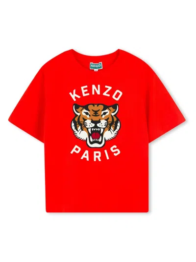Kenzo Tiger Head-print T-shirt In Red
