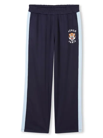Kenzo Kids' Tiger Head-print Track Pants In Blue
