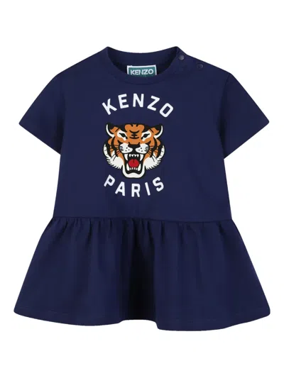 Kenzo Babies' Tiger Head Ruffled Dress In Blue