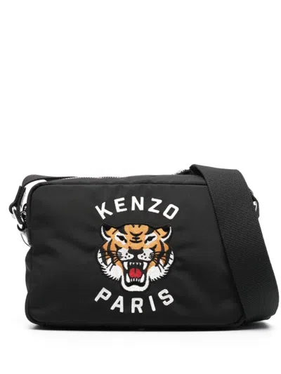 Kenzo Tiger Head Shoulder Handbag For Men In Black