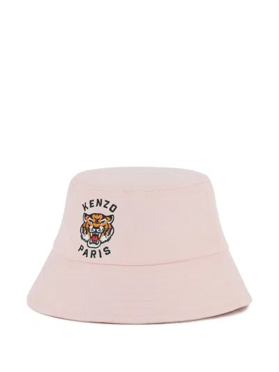 Kenzo Kids' Tiger Head-embroidered Bucket Hat In Pink