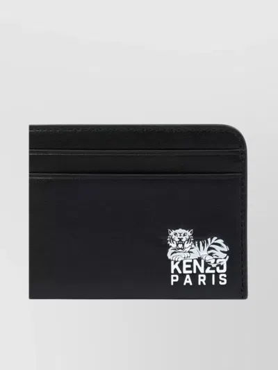 Kenzo Tiger-logo Leather Cardholder In Black