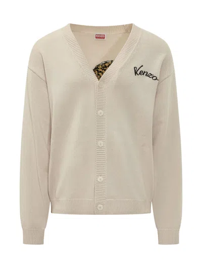 Kenzo Tiger Knit Cardigan In Off-white
