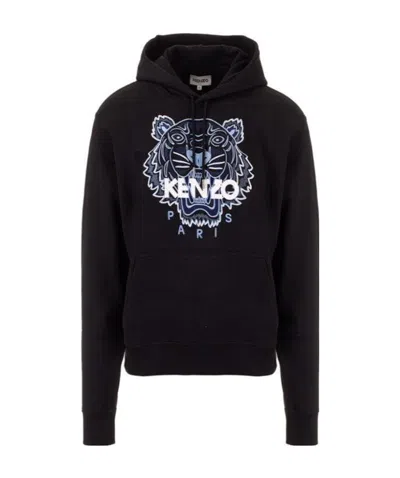 Kenzo Tiger Logo-embroidered Hoodie In Black
