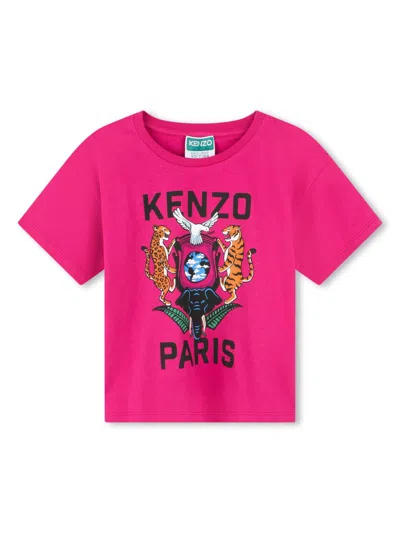 Kenzo Kids' Tiger Logo Print T-shirt In Pink