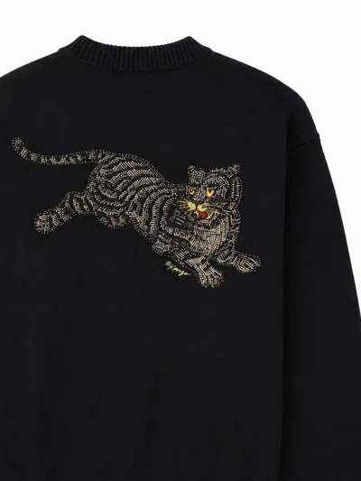 Kenzo Tiger Motif Cardigan In Wool-blend Knitwear In Black